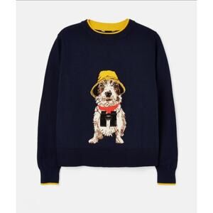 Joules Jack Russel Parson Terrier Dog Ladies Navy Blue Knit Sweater Size 6